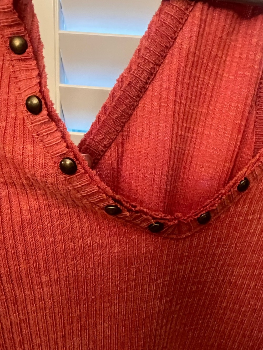 POL Ribbed One-Piece in Rust Orange with Stud Trim - Picture 3 of 5